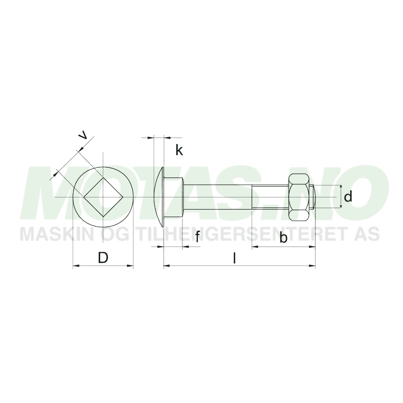 Vognbolt M8x45mm A2 DIN603