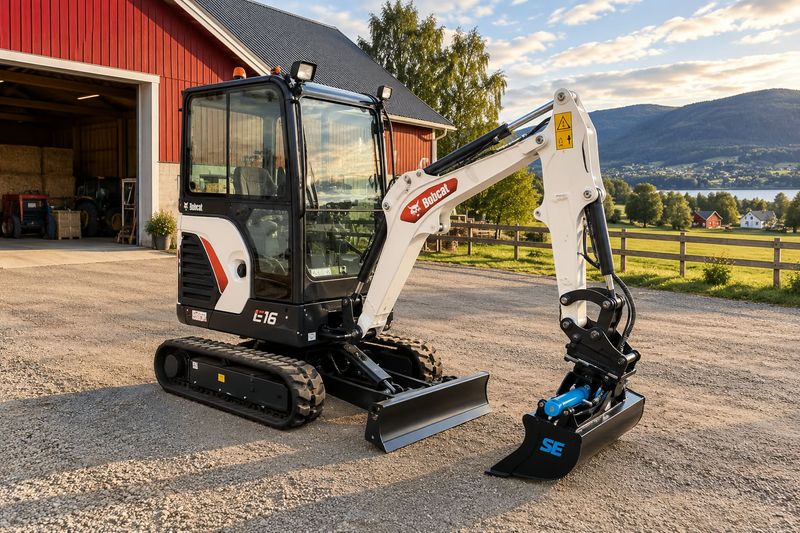 RENTENKAMPANJE!  Bobcat E16 med grave og hydraulisk pusseskuffe